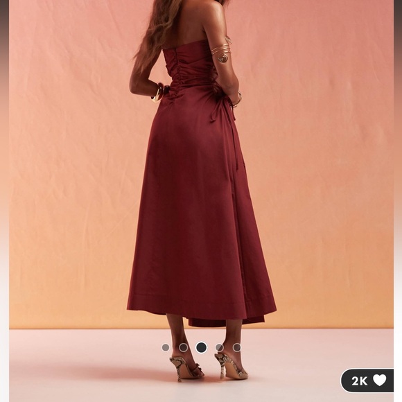 ASOS Design Bandeau midi with lattice detail waist in burgundy ; US 6 - Picture 3 of 6